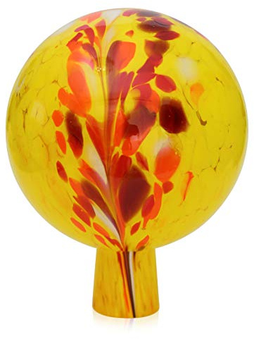 Lauschaer Glas Gartenkugel Rosenkugel aus Glas mit Granulat gelb h 19cm, d 15cm mundgeblasen handgeformt