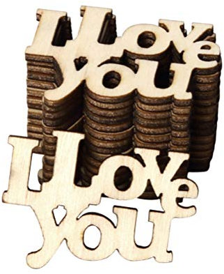 Amosfun 15pcs Wooden Letter I Love You Unfinished Wood Words Wood Pieces for Crafts Wedding Party Home Decoration