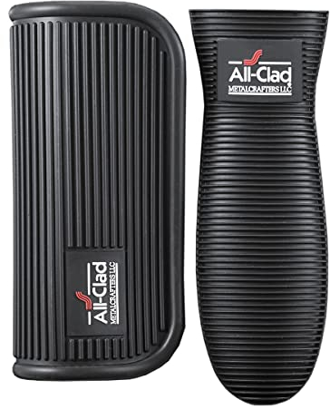 All-Clad Premium Kochgeschirr-Set, gerippt, strukturiert, Silikongriff, dick, langlebig, langlebig, hitzebeständig, Topflappen und Pfannengriff, Schwarz