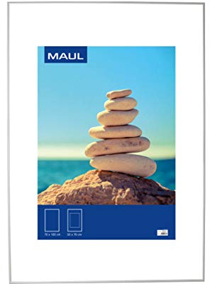 Maul Bilderrahmen MAULdesign 70x100 cm aus Aluminium | zum Hängen in Quer- und Hochformat | edler, schmaler Wechselrahmen mit Passepartouteinleger | ideal für Fotos, Collage und Bilder | Silber