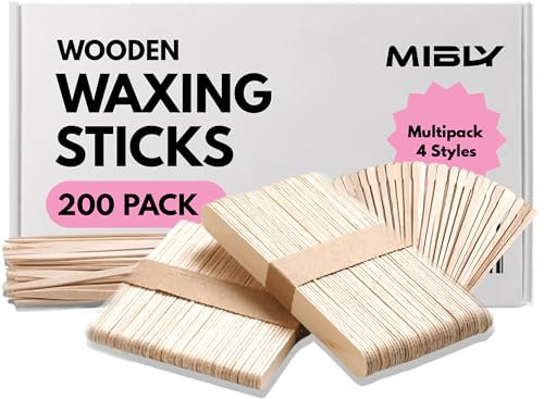 Mibly 4 Style 200 Assorted Wooden Wax Sticks - for Body Legs Face and Small Medium Large Sizes Eyebrow Waxing Applicator Spatulas for Hair Removal