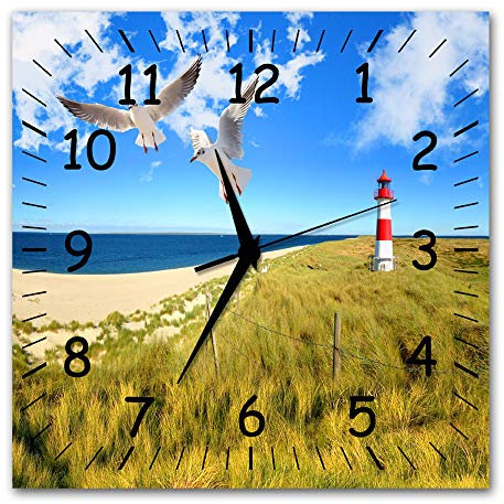 BM Funk Quarz Wanduhr Funkwanduhr Funkwanduhren Funkuhr Funkuhren kein Ticken lautlos geräuschlos leise modern ohne Tickgeräusche groÃŸ XXL Wohnzimmer Küche Möwen Leuchtturm 9378-1a SZ