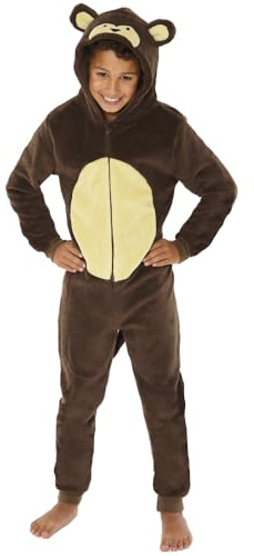 Animal Crazy Onesie Girls Boys Kids Childrens Fleece Onesies Jumpsuit Playsuit One Piece UK Seller - Monkey - 10/11 Years