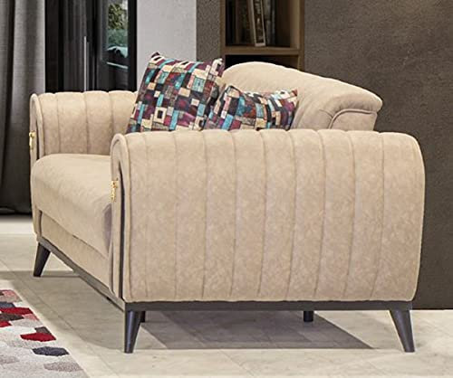 Casa Padrino Luxus Schlafsofa Beige/Schwarz/Gold 222 x 90 x H. 80 cm - Modernes Wohnzimmer Sofa - Luxus Wohnzimmer Möbel
