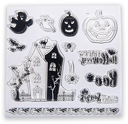 Rayher Clear Stamps Halloween, Bogen 102,5 x 97 mm, 13 Motive, klare, transparente Stempel, durchsichtig, Silikonstempel, 50252000, Natur, 15