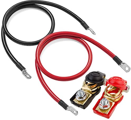 GTIWUNG 2Pcs 70cm Cables de Batería 13mm² 6AWG, Cable Arranque Bateria Coche con Terminales Cables de Inversor de Potencia Cobre para Camión, Motocicleta, RV, Solar, Marino (Rojo y Negro)