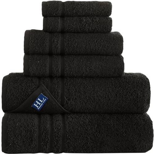 Hammam Linen Schwarzes 6er-Pack Badetuch-Sets Leinen für Badezimmer Original türkische Baumwolle weich, saugfähig und Premium 2 Bad, 2 Hand, 2 Waschlappen