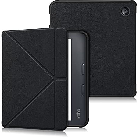 DINGGUAGUA Coque kobo Libra Colour 7 inch TPU Coque Étui kobo Libra 2 Liseuse eBook Housse avec Support Pliant Housse Protection Coque,Noir