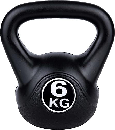 Fitforce Kettlebell 6 kg – Zementgefüllt mit robuster Kunststoff Ummantelung – langlebige Kugelhantel für Fitness, Krafttraining & Core Workouts - Kettle Bell schwarz
