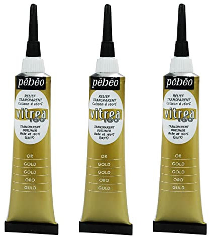 PÉBÉO Lot de 3 Tubes 20ml Peinture acrylique Vitrea 160 Relief brillant OR