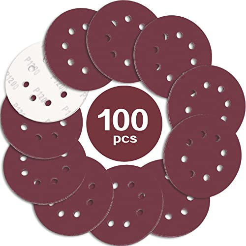 STEBRUAM 100PCS Disque de Ponçage 125mm Grain 1200, Disques a Poncer Papier Abrasifs 8 Trous Idéal pour Poncer/Polir pour Ponceuse Excentrique