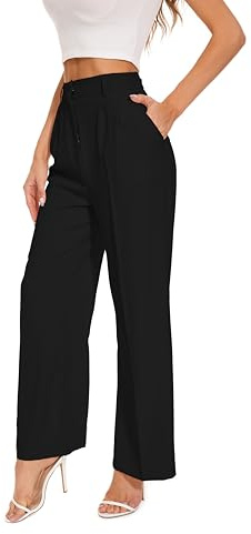 FUNYYZO Women's Wide Leg Pants High Elastic Waisted in The Back Business Work Trousers Long Straight Suit Pants