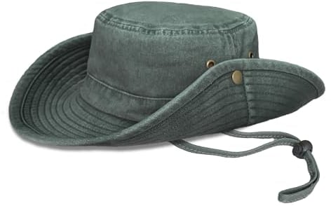 TOSKATOK® UPF 50+ Unisex Safari Outback Buschhut aus Baumwolle im australischen Stil mit breiter Krempe, abnehmbarem Kinnriemen, seitlichen Druckknöpfen und Lüftungsschlitzen-ARMYGREEN-58