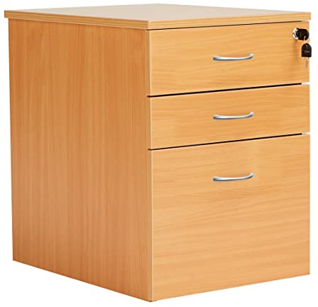 Office Hippo Heavy Duty 3 Drawer Mobile Pedestal Filing Cabinet, Lockable Office Storage, Beech, 40.4 x 50 x 63.6 cm, Home Office