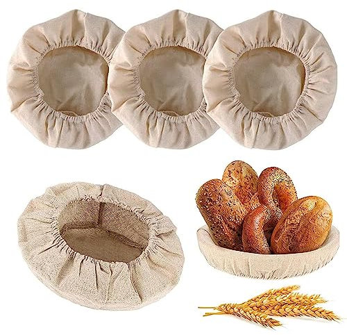 4 piezas de lino redondo de 25 cm de tela de fermentación redonda para pan de fermentación, cesta de fermentación para pan, cesta de fermentación, cubierta de tela