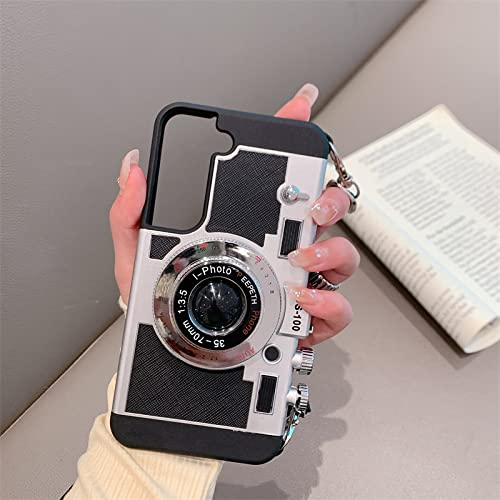 3D Retro Kamera Ledertasche für Samsung Galaxy S21 S22 Plus Note 20 Ultra S22Ultra S22Plus Cover Zubehör,Schwarz,Für Galaxy S21