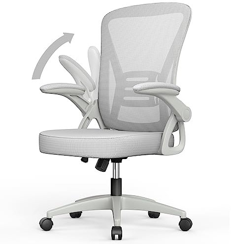rattantree Office Chair, Mid Back Ergonomic Desk Chair with Flip-up Armrest, Computer Swivel Chair with Back Support, Adjustable Conference Executive Manager for Home/Office Use-Grey