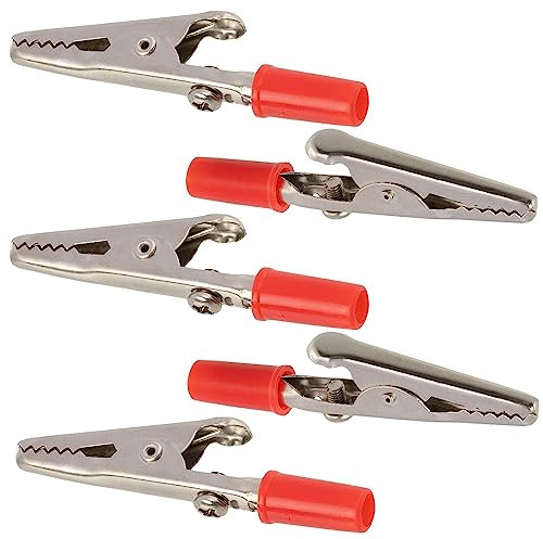 AЕRZETIX - C14171 - Lot de 5 Pinces/fiches crocodiles électriques isolées - longueur 53 mm - ouverture mâchoire max 14 mm - fiche 4 mm - testeur multimètre