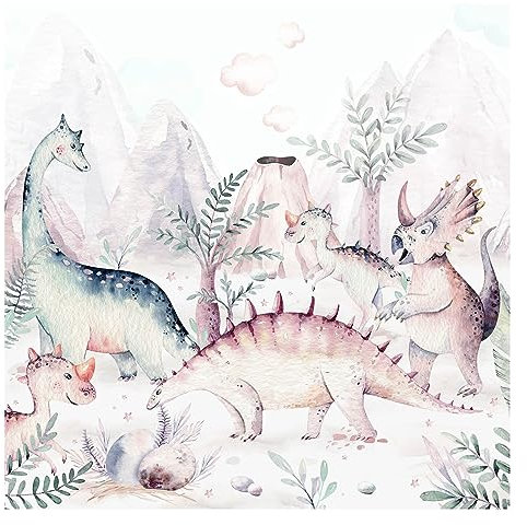 Bilderwelten Fototapete Kinderzimmer Aquarell Dinowelt 240 x 240 cm Vlies-Tapete XXL Smart Wandtapete Wanddekoration Kindertapete