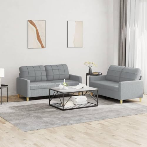 Homgoday 2-TLG. Sofagarnitur mit Kissen Sofa Couch Gästesofa Lounge Rückenlehnensofa Polstersofa Couch Loungesofa Couchgarnitur Sofas für Wohnzimmer Schlafzimmer Büro Hellgrau Stoff