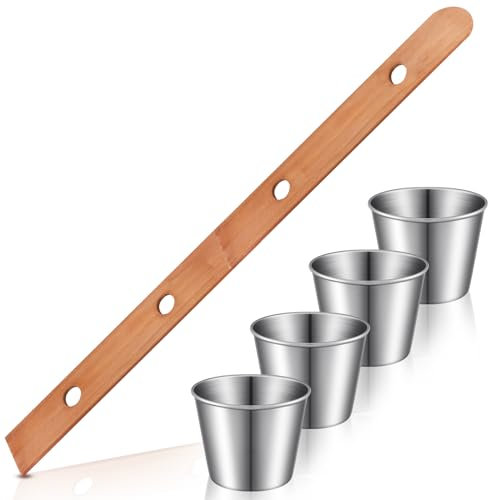 Sunnychicc 1 Set Schnapsbrett Edelstahl Schnapsglas Set Person Trinken Ski Retro Vintage Rustikales Holz Trinkbrett für Party Barware Gefäß für Hochzeit Feier Bar (Holz)