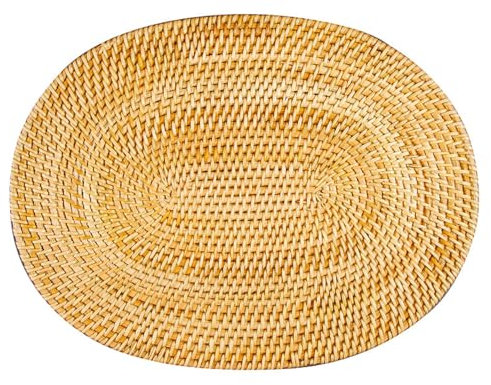Dytabepl Rattan Gewebte Tischsets Ovale Runde Tischsets rutschfeste HitzebestäNdiges Tischset NatüRliches Mehrzweck Tischset 30X40Cm