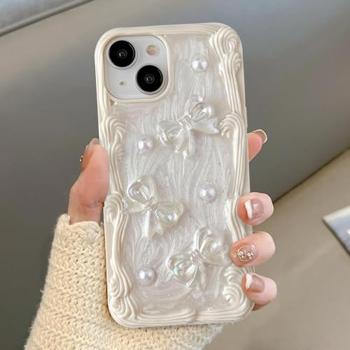 QLTYPRI Case for iPhone 15 Pro Max, Cute 3D Bow Knot Roman Column Border Shape Glitter Case for Girls Women, Soft Silicone TPU Bumper Shockproof Protective Phone Cover for iPhone 15 Pro Max - White