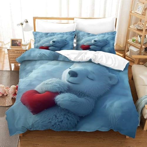 CULPRT 3D Kleiner Eisbär Bettwäsche Sets, Bettbezug Familien Und Kinder Bettbezug 3 Stücke Mit Kissenbezug,mit Reißverschluss,aus Microfase Single（140x200cm）
