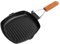 Poêle à Steak Portative En Fonte, Poêle à Griller Antiadhésive Avec Poignée En Bois Pliante, Poele Grill Induction Plaque BBQ Poêle En Fonte Poêle Grill Carré 20 Cm