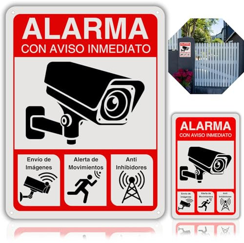 LEIASA Pack panneaux zone de vidéosurveillance - 21 x 28 cm - 9 x 14 cm - Aluminium - Réfléchissant - Épaisseur 0,8 mm - Panneau de vidéosurveillance - Impression UV - Résistant à l'extérieur (Set