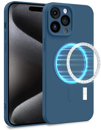 MyGadget Funda [ Compatible con MagSafe ] para Apple iPhone 15 Pro MAX en Silicona TPU - Carcasa de Doble Capa - Case Resistente Antigolpes y Anti choques - Azul Oscuro