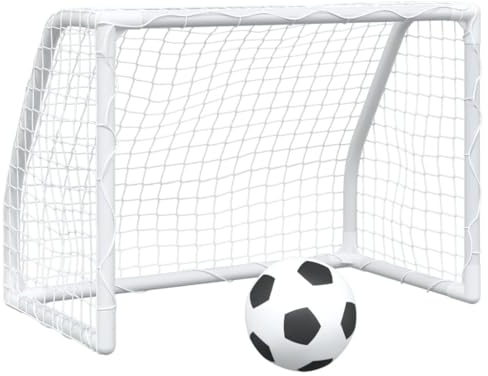 vidaXL Fußballtore für Kinder 2 STK., Fußballtor mit Aufblasbarem Ball Netz, Trainingstor für Innen Außen, Kindertor Fußball Tor, Weiß Metall