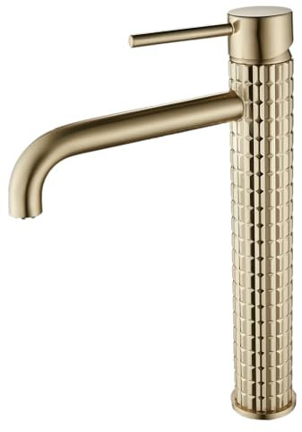 Robinet Salle Bain Or Brossé - Mitigeur Lavabo Haut Robinet Lavabo Doré - Robinetterie Vasque à Poser en Laiton SHUNLI