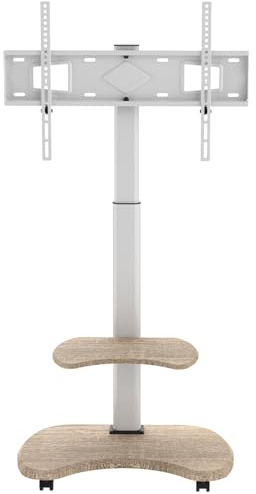 XTRARM Stellar Support TV Roulant avec Etagère en Bois - Meuble Tele, Chariot Meuble TV à Hauteur Ajustable avec roulettes pour TV 32-70 Jusqu'à 45 kg - Support de TV Universel Max VESA 600x400mm