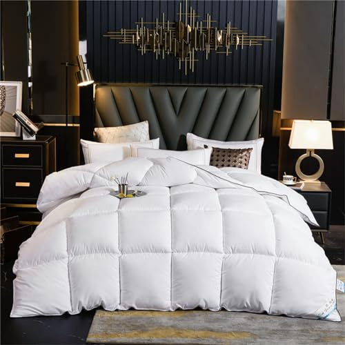FHQGZT Daunendecke 220x240 cm Winter Bettdecke Aus 90% Daunen Und 10% Federn - 100% Bauwolle Bettdecke Warme Winterbettdecke,Winterdecke Schlafkomfort,warm, Maschinenwäsch (White,220 * 240 cm 5kg)