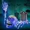 Halloween Deko, Halloween Glühendes Draußen Deko, Gruselig Garten Deko, 1 Totenkopf + 2 Schädel Hände + 12m Lichterkette, Skelett Totenkopf Set für Halloween Haunted Party Gruselige Friedhofs Deko
