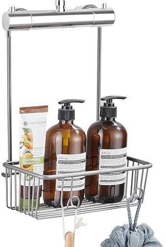 GERUIKE Duschkorb zum Hängen Duschregal ohne Bohren - Badregal Hängend Grau Matt Edelstahl - Duschablage zum Hängen Badezimmer Organizer, Shampoo Halterung für Aufhängen an der Mischbatterie Dusche