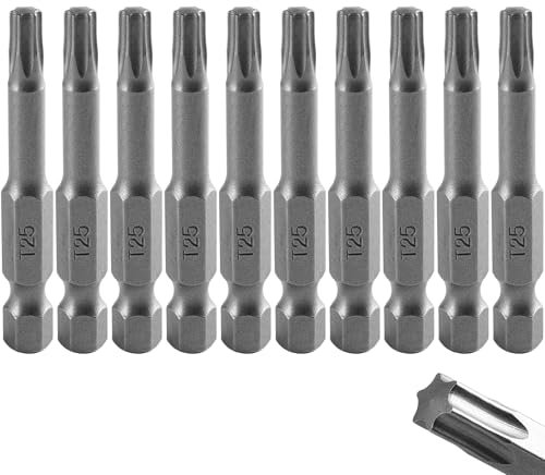 10 Stück T25 Torx Bit 50mm Lang, 1/4 Zoll Sechskantschaft Lange Torx Bit Satz, S2 Stahl, Schraubendreher-Set