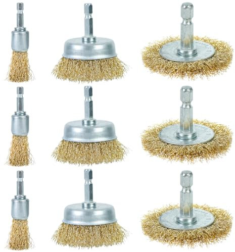 Ucatcher 9-Piece Wire Brush Set for Drill - 1/4 Hex Shank High Carbon Steel Wheel Cup Pen Attachments for Rust Removal, Cleaning Metal, Paint, Wood
