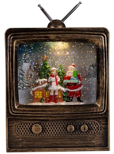 Christmas Paradise LED Elektrische Schneekugel TV 24 cm Schneegestöber Musik Licht braun