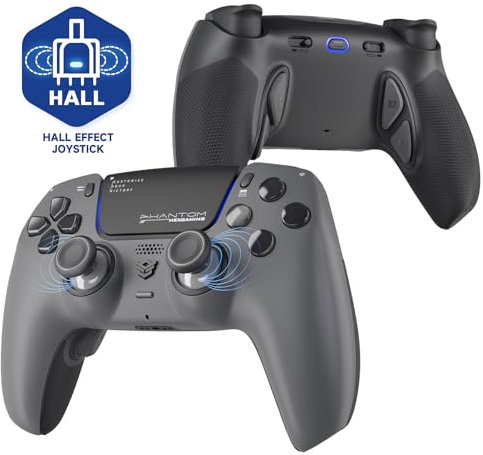 HEXGAMING PHANTOM Pro Controller per ps5/PC,Wireless Joystick con 4 Tasti Posteriori Rimappabili&8 Levette Analogiche Effetto Hall&6 Profil&Trigger Grilletti Regolabili-Grigio Ombra