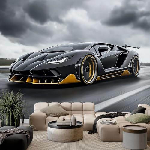 Sportwagen StraßE Grau Wandbild Fototapete 300x210cm Grau 3D Effekt Tapete Panorama Wanddekoration Wandkunst Wandposter Für Mädchen Jungs Schlafzimmer, Vliestapete
