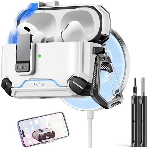 Inesore Kompatibel mit AirPods Pro 2. / 1. Generation, Schutzhülle mit Handy-Ständer und Reinigungsset, kompatibel mit Magsafe, magnetische, automatische Verriegelung für iPod Pro Ladehülle