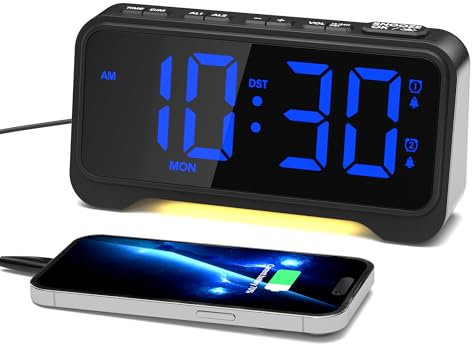 Mesqool Digitaler Wecker Nachttisch, Wecker Extra Laut mit Type-C & USB-Ladeanschluss, Wochenendmodus, Digital Uhr Netzbetrieben mit Stromkabel & Batterie-Backup, Alarm Clock Digital für Kinder, DST