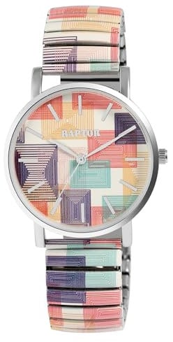 Raptor Colorful Edition Damen-Uhr Zugband Edelstahl Motiv Bunt Print Analog Quarz RA10205