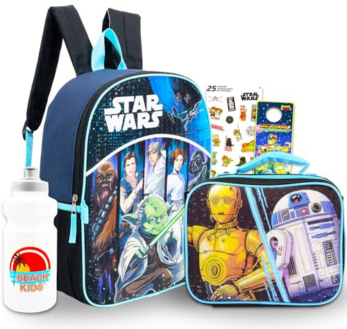 Star Wars Backpack with Lunch Box Set for Boys ~ Bundle with Deluxe 16 Backpack, Insulated Lunch Bag, Water Bottle, More | Star Wars School Supplies