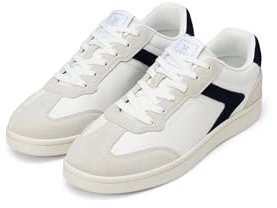 Marc OߴPolo Herren Sneaker flach aus Leder mit Gummilaufsohle, Mehrfarbig (White/Navy), 42