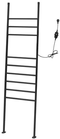 Vielrosse Radiador de toallas eléctrico, de pie, calentador de toallas en forma de escalera con temporizador, 42,5 x 160 cm, 150 W, acero inoxidable, toallero de baño, color negro, IPX4