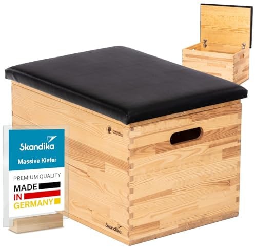 Skandika Vira Sprungkasten | Sprungkästen aus massivem Holz, Made in Germany, Polsterung aus veganem Leder | Plyo Box, Turnbock Sitzbank, Sprungbox, Plyometrischer Turnkasten (Natur/Schwarz)