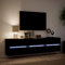 IKAYAA Mueble TV Suspendido con iluminación LED 180x31x45 cm Mesa TV Flotante Mueble TV Colgante Mueble de Salón Suspendido con Compartimiento con 6 Cajones Negro